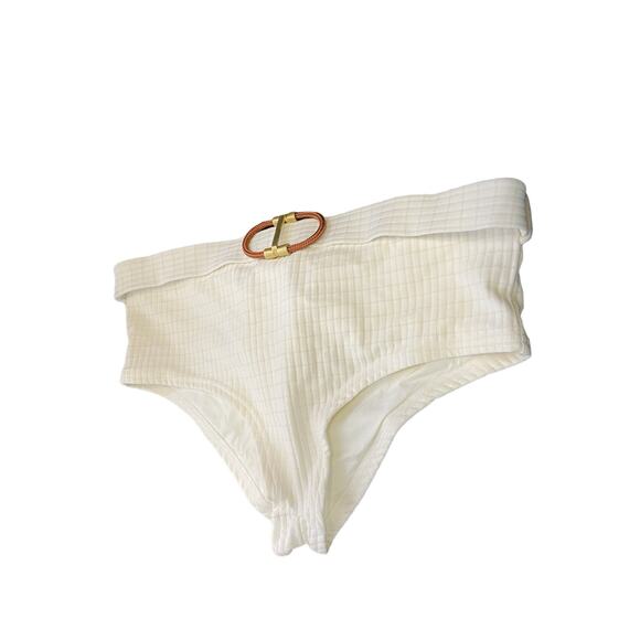 Zimmermann Alight Textured Ribbed Swim Bikini Bottom Belted Waist Ivory Size 2 - Picture 5 of 11